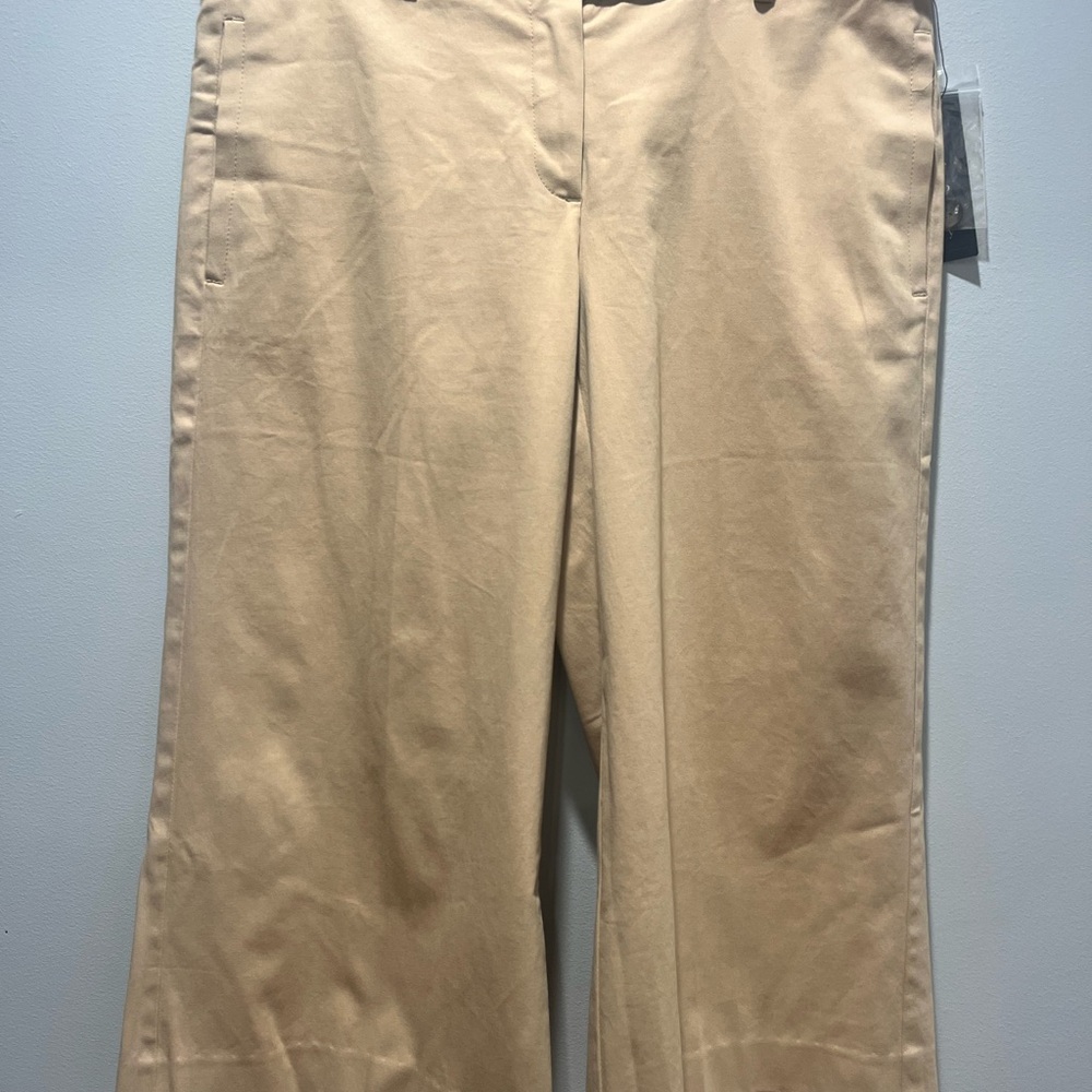 NWT Women's Theory Coralie Chill Cropped Wide Leg Khaki Size 6 Pants
